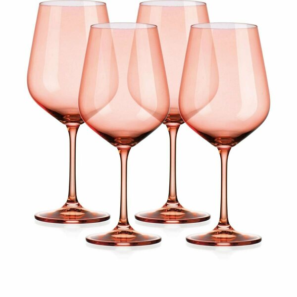 Homeroots Translucent Large Wine Glasses, Blush Coral - Set of 4 485153